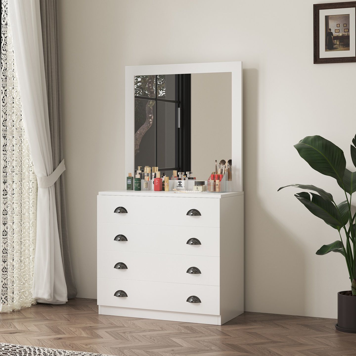 תמונת שידת איפור מעוצבת דגם מדיסון MEDISON בגוון לבן ברוחב 80 ס"מ 1