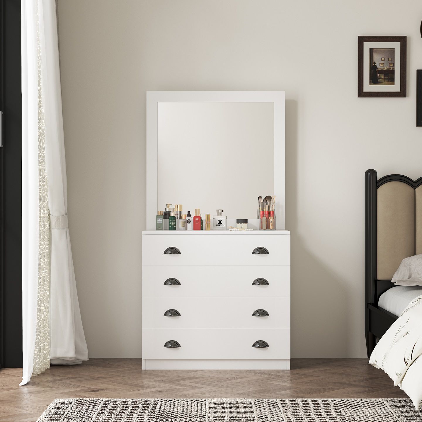 תמונת שידת איפור מעוצבת דגם מדיסון MEDISON בגוון לבן ברוחב 80 ס"מ 3