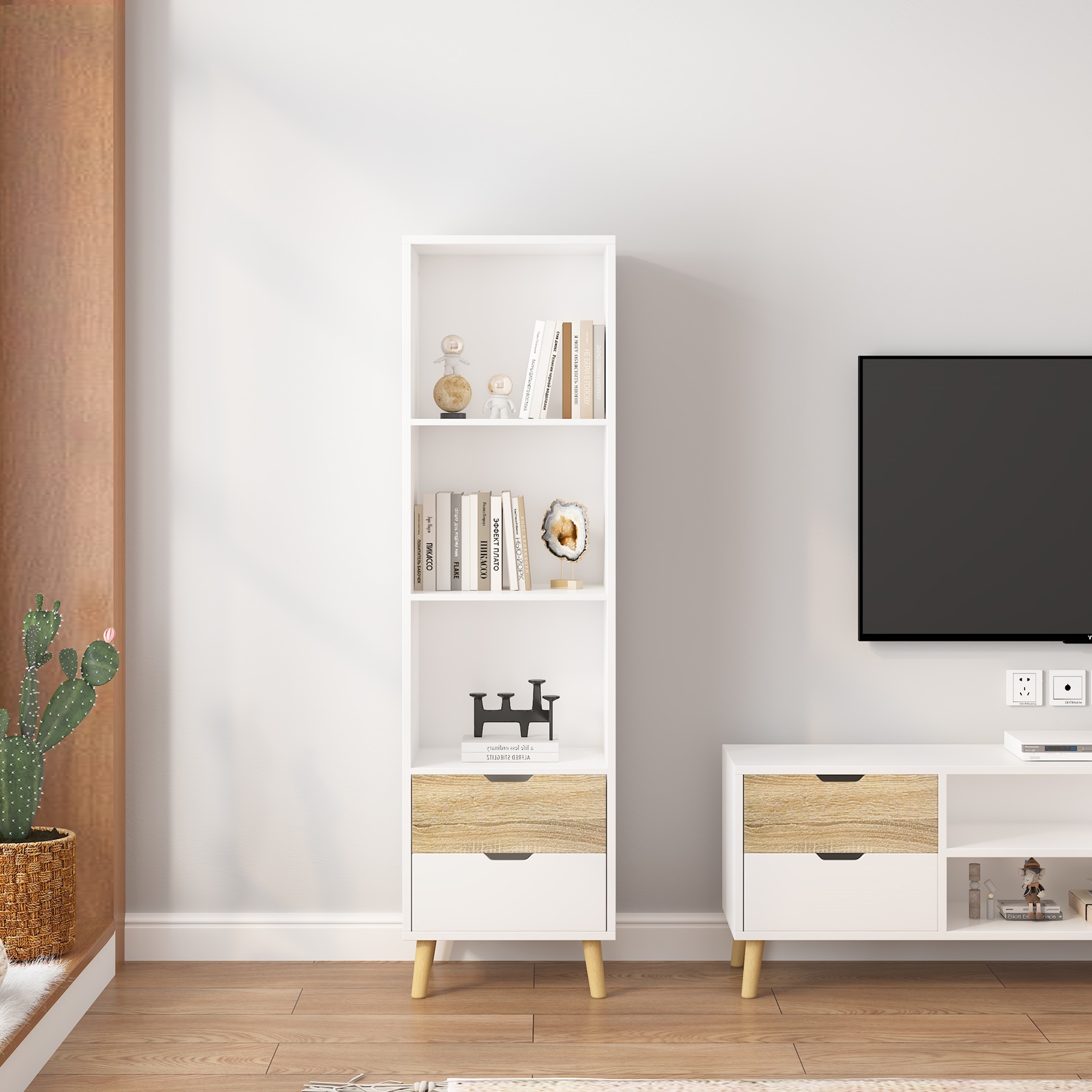 תמונת ארונית דגם דנוור DENVER ברוחב 48 ס"מ בגוון לבן ואלון 3