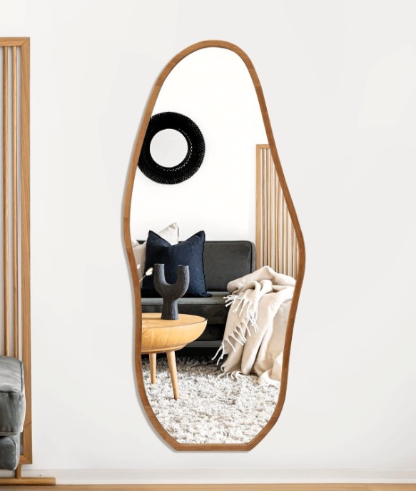 תמונת מראת תלייה אמורפית עם מסגרת עץ במגוון גדלים לבחירה 1