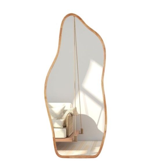 תמונת מראת תלייה גלים אמורפית עם מסגרת עץ במגוון גדלים לבחירה 2