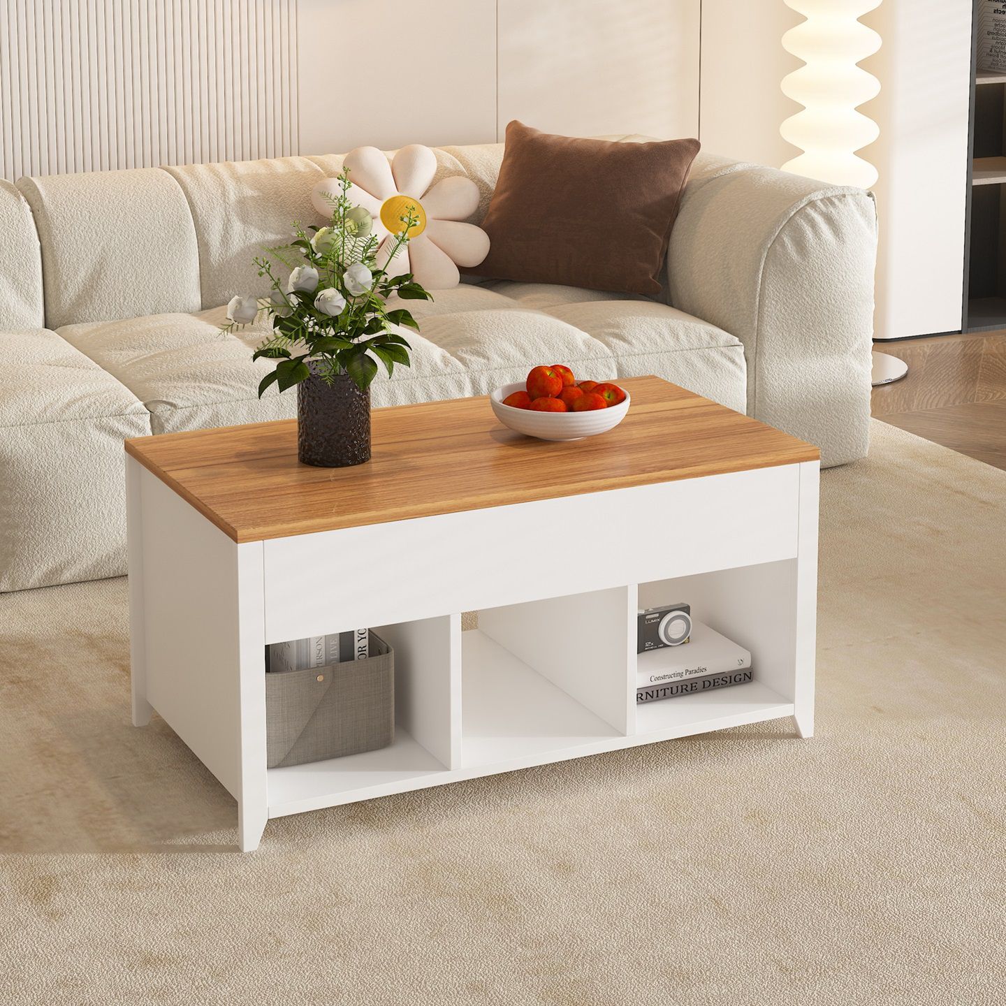 תמונת שולחן סלון נפתח בגוון לבן משולב אלון דגם פילדלפיה Philadelphia 2