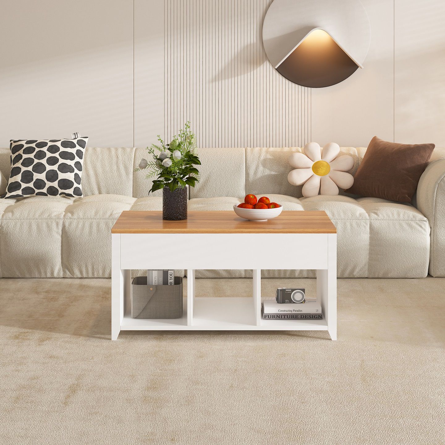 תמונת שולחן סלון נפתח בגוון לבן משולב אלון דגם פילדלפיה Philadelphia 3