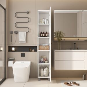 תמונת ארון איחסון דלת אחת כולל 5 מדפים גובה 180 סמ צבע לבן דגם מנהטן 2