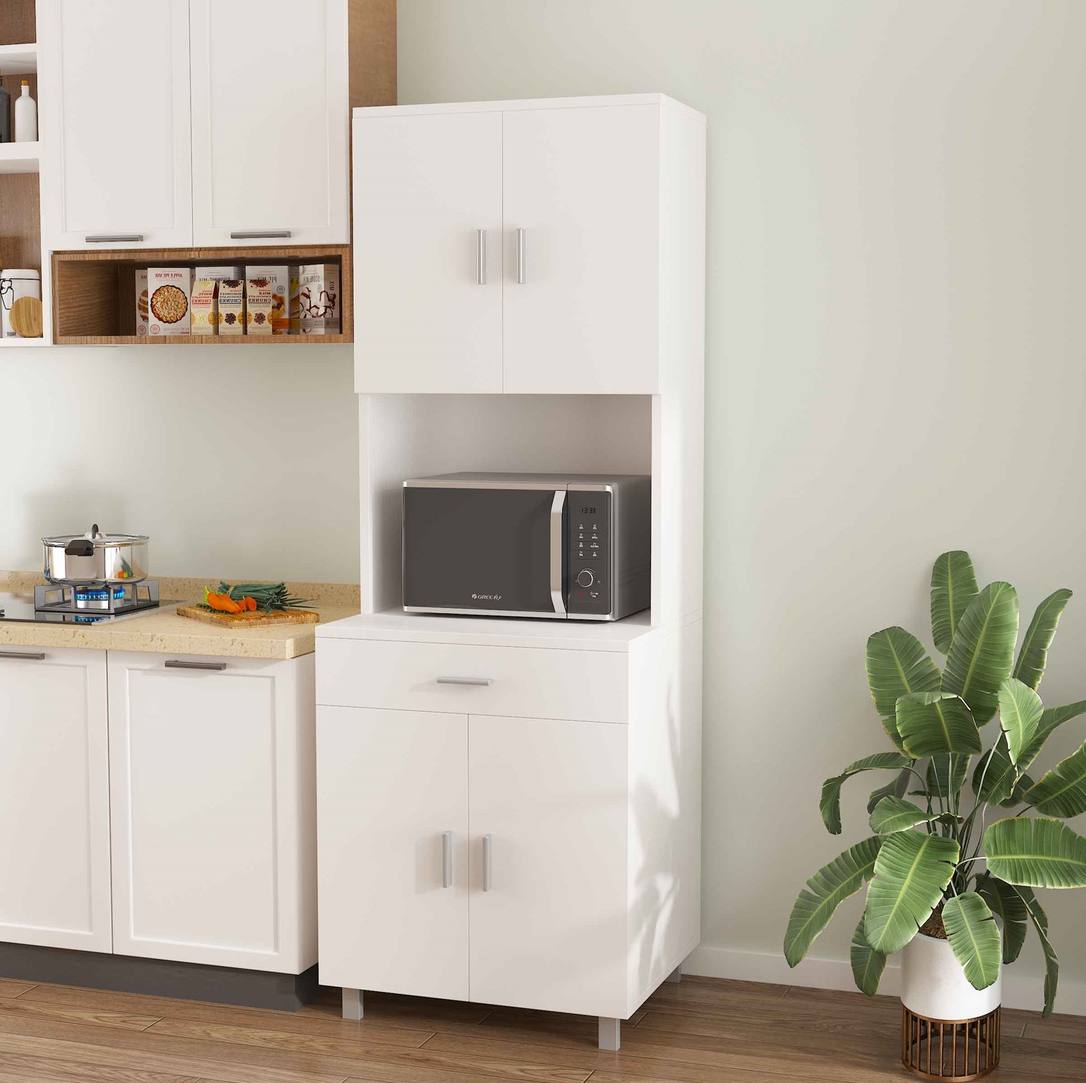 תמונת ארון למטבח ארון שירות למיקרוגל בצבע לבן דגם סנטוס SANTOS 1