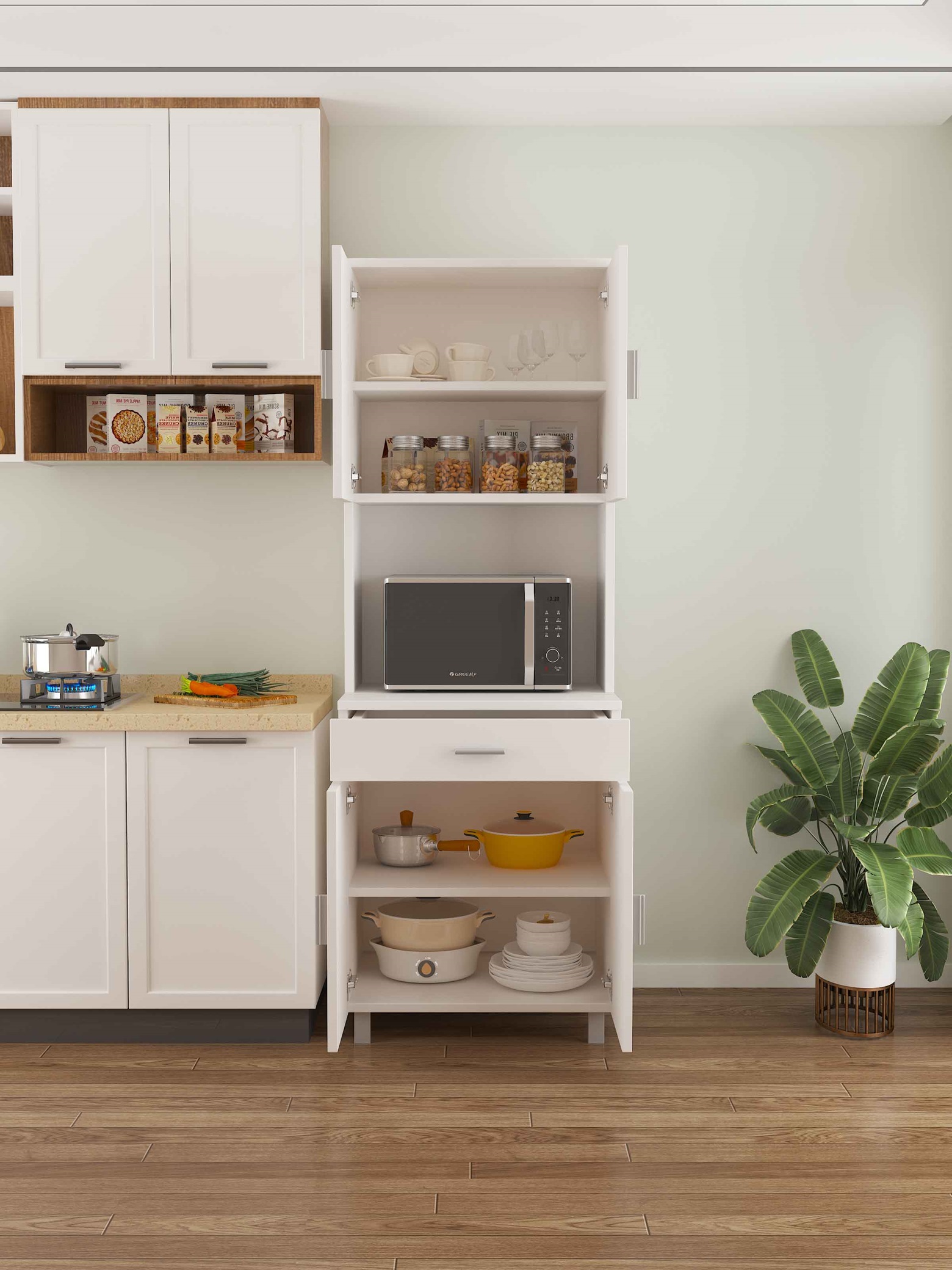 תמונת ארון למטבח ארון שירות למיקרוגל בצבע לבן דגם סנטוס SANTOS 2