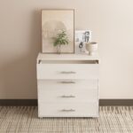 תמונת שידת 4 מגירות רחבה בגוון לבן עם טקסטורת עץ דגם פלמה PALMA 2