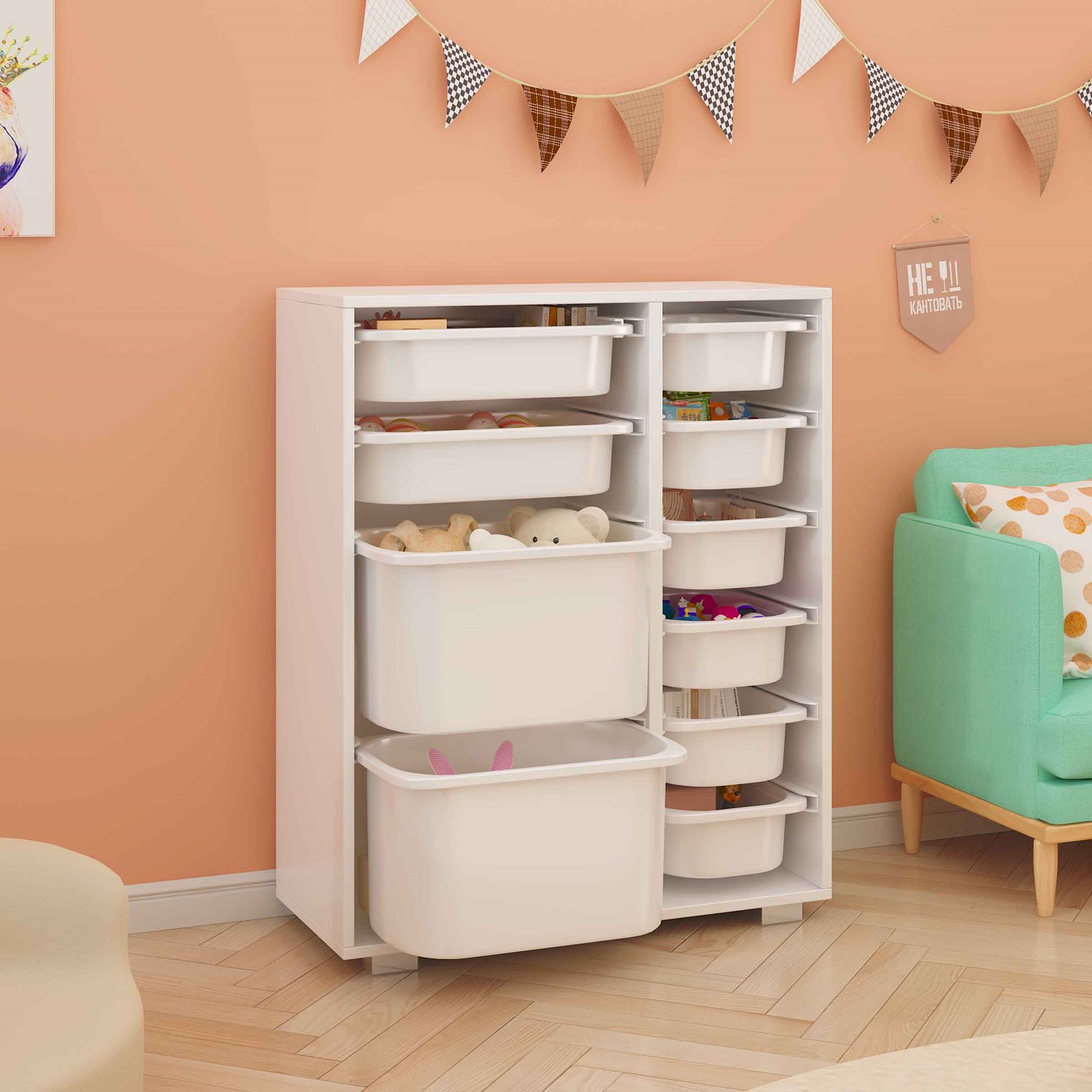 תמונת שידת איחסון מכלים רחבה בגוון לבן דגם טוי TOY 1