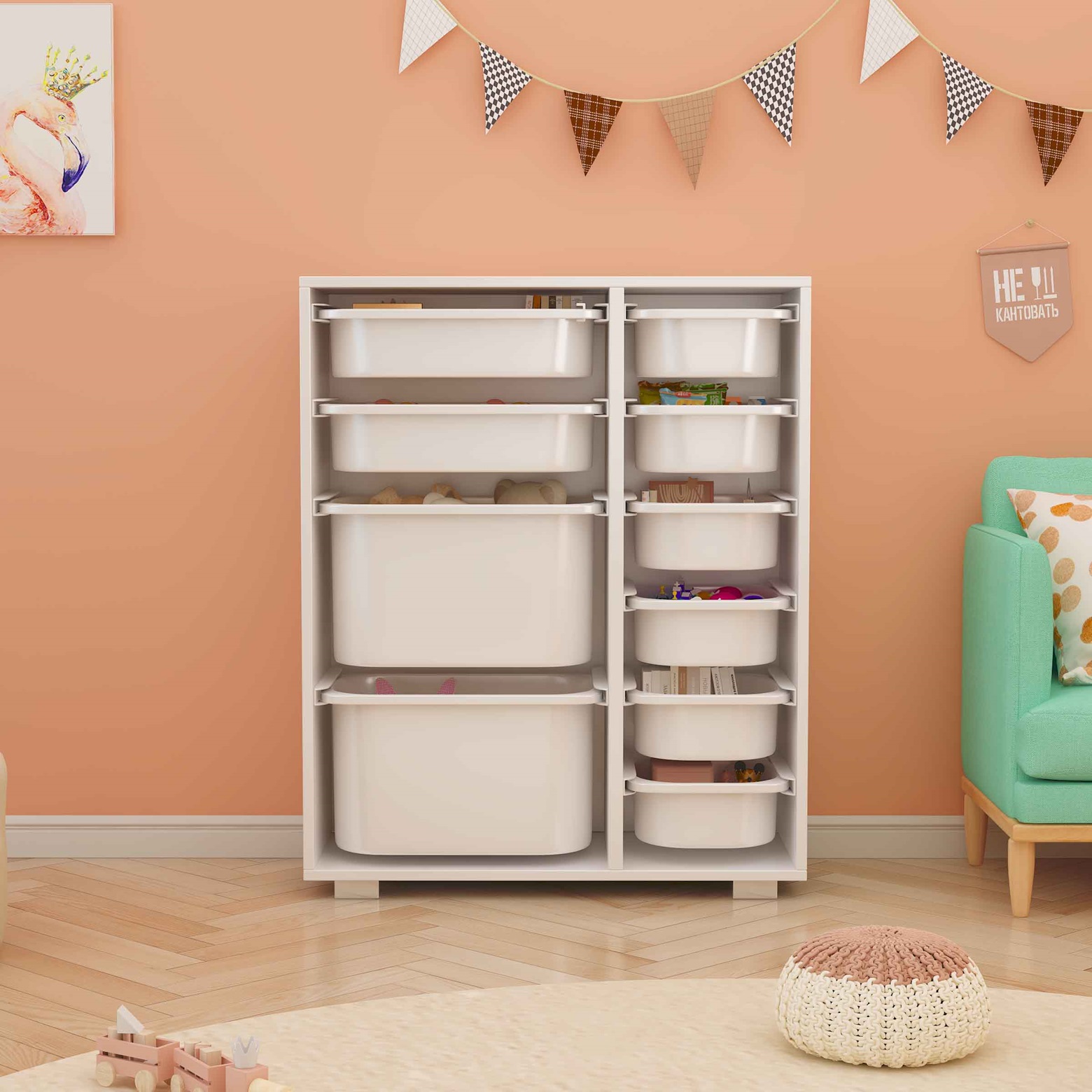 תמונת שידת איחסון מכלים רחבה בגוון לבן דגם טוי TOY 2