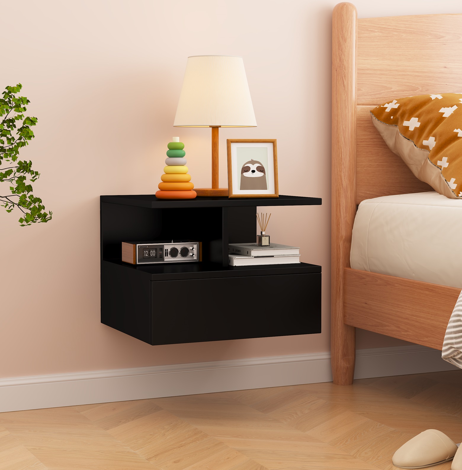 תמונת שידת לילה צפה תלויה לקיר במגוון צבעים לבחירה דגם יורק YORK 3