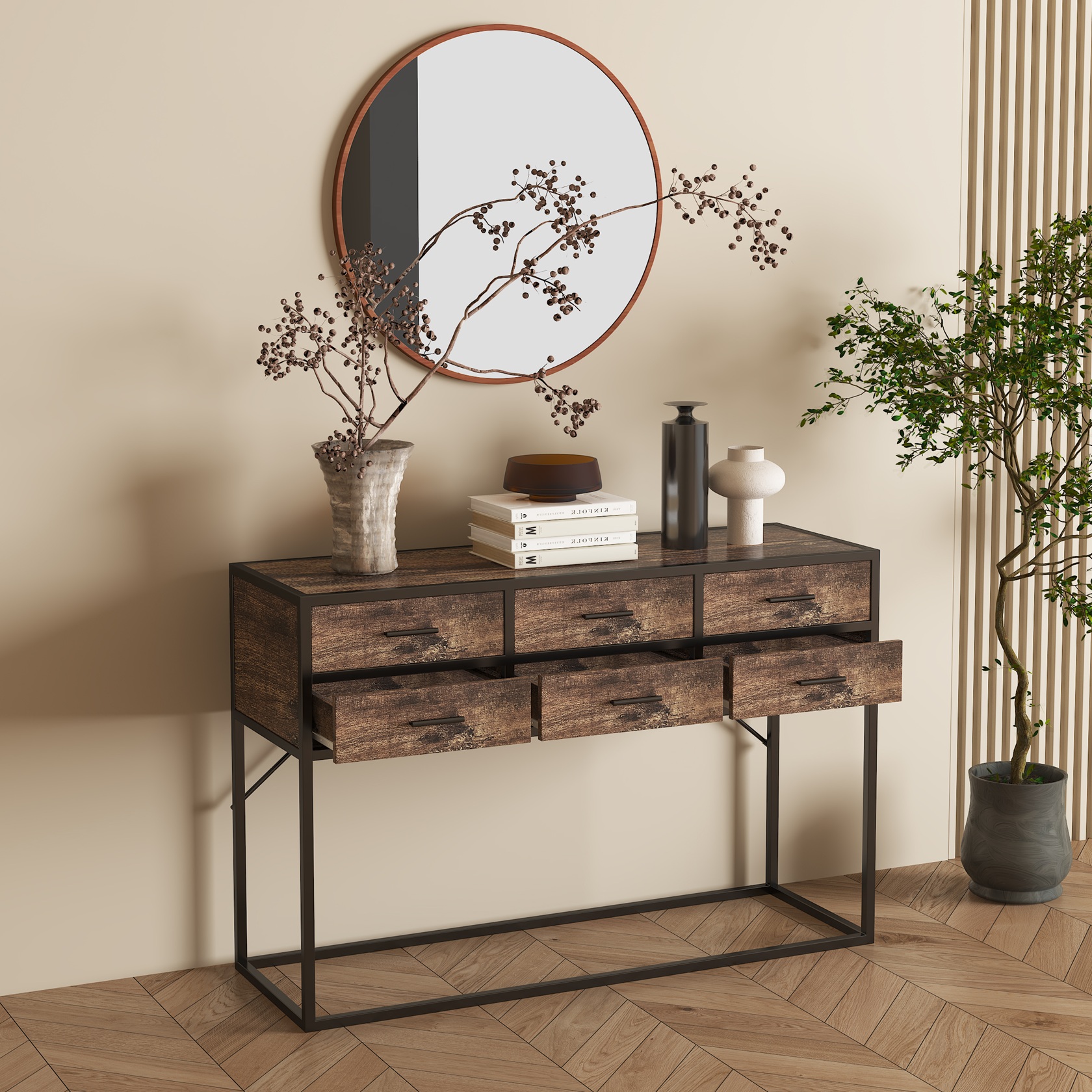 תמונת קונסולה דגם ולינגטון Wellington ברוחב 120 סמ בצבע עץ כפרי 2