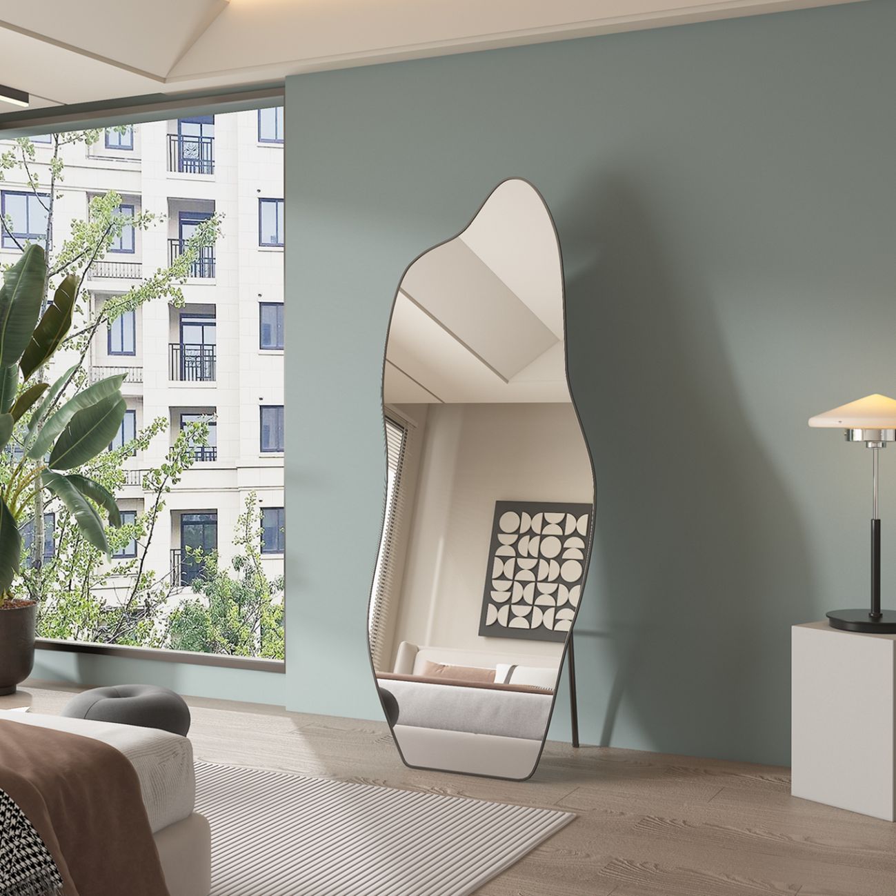 תמונת מראת גוף אמורפית סטנד ותלייה מסגרת מתכת דקה שחורה דגם בילבאו BILBAO 1