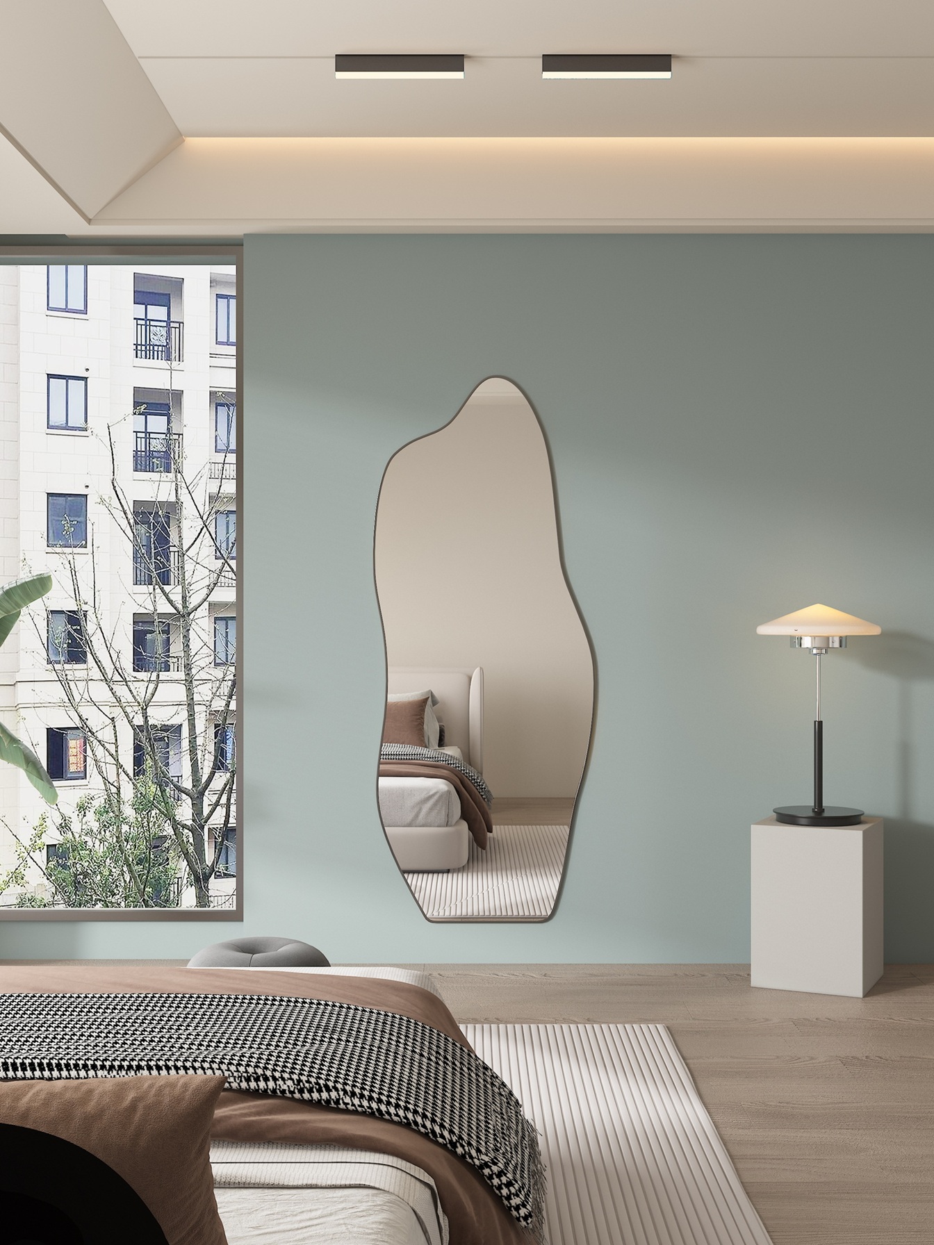 תמונת מראת גוף אמורפית סטנד ותלייה מסגרת מתכת דקה שחורה דגם בילבאו BILBAO 2