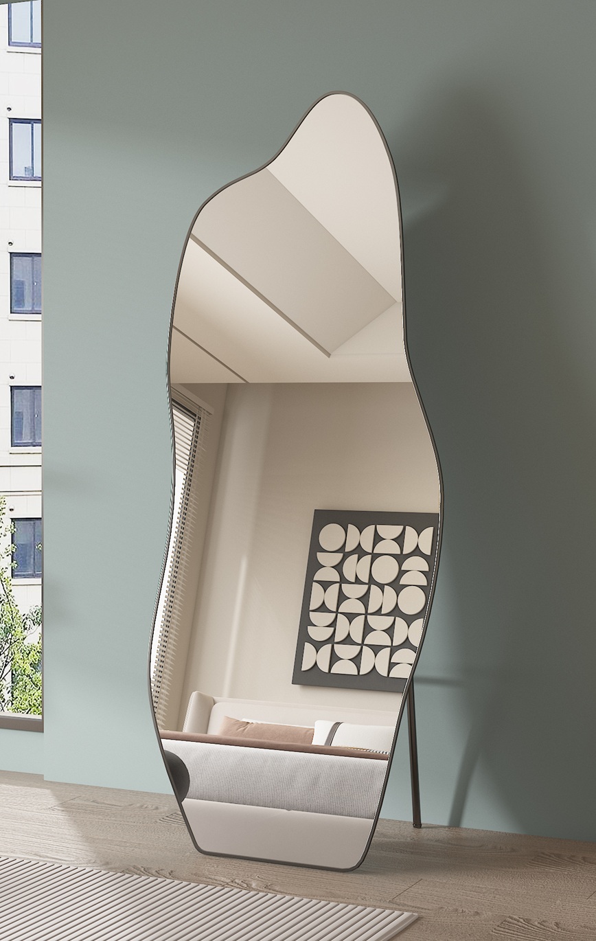 תמונת מראת גוף אמורפית סטנד ותלייה מסגרת מתכת דקה שחורה דגם בילבאו BILBAO 3