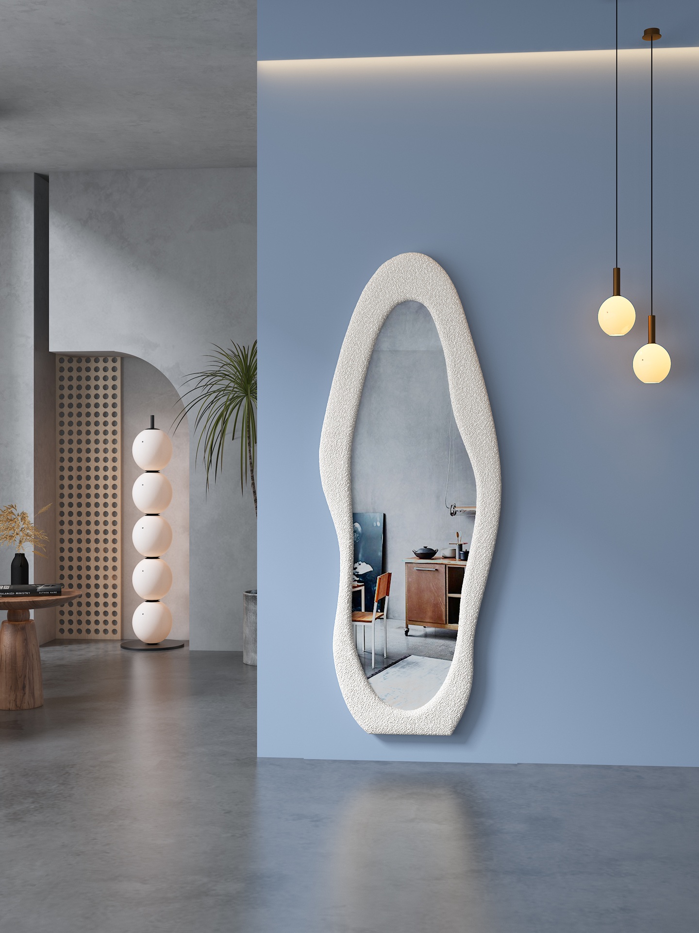 תמונת מראת גוף אמורפית סטנד ותלייה מסגרת בד בגוון לבן דגם פרול PEROL 1