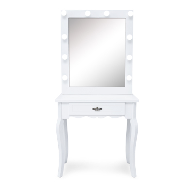 תמונת שידת איפור טואלט בעיצוב רטרו עם מראת מנורות מרובעת כולל כיסא 1