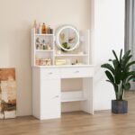 תמונת שידת איפור לבנה עם תאורת לד דגם טופז TOPAZ 1