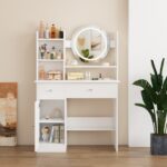 תמונת שידת איפור לבנה עם תאורת לד דגם טופז TOPAZ 2