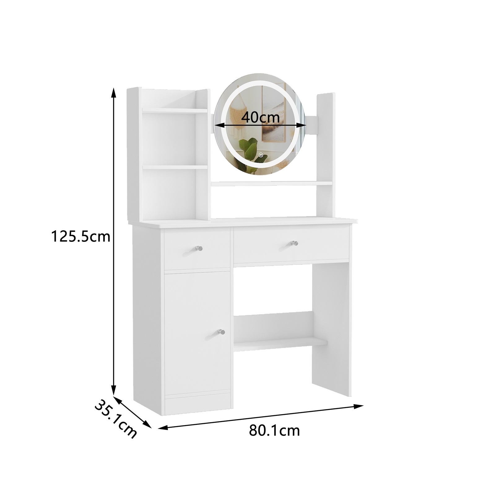 תמונת שידת איפור לבנה עם תאורת לד דגם טופז TOPAZ 3