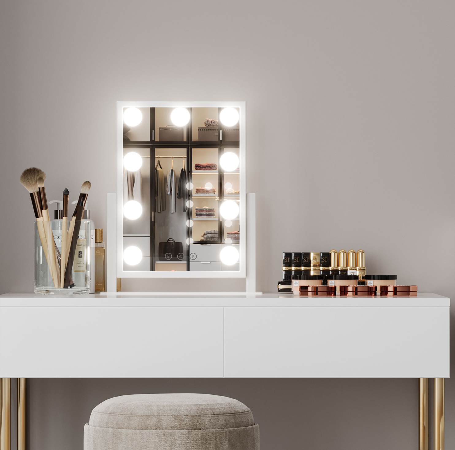 תמונת מראת איפור שולחנית עם תאורת לד דגם רוז ROSE 1