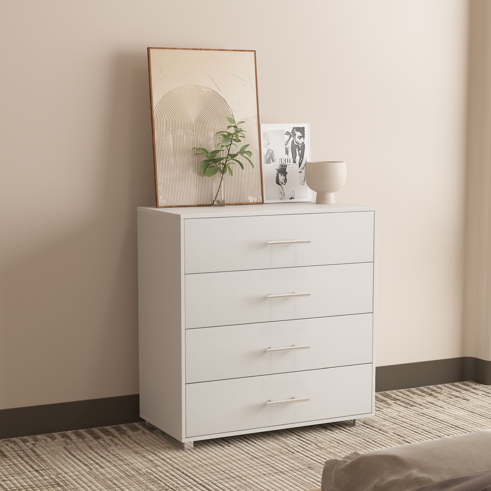 תמונת שידת 4 מגירות רחבה בגוון לבן דגם אופאל OPAL 1