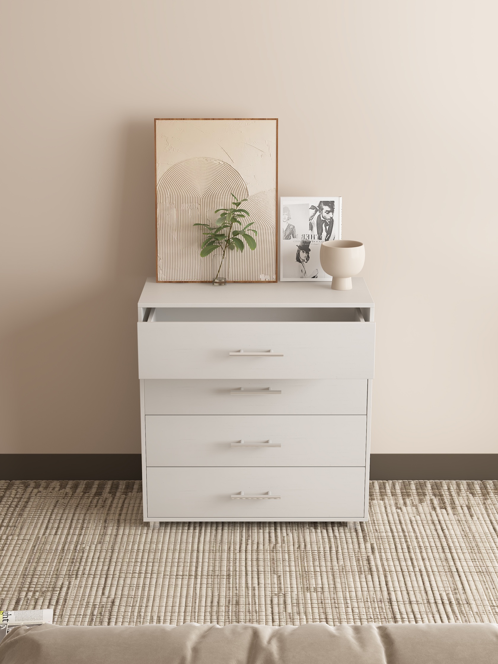 תמונת שידת 4 מגירות רחבה בגוון לבן דגם אופאל OPAL 2