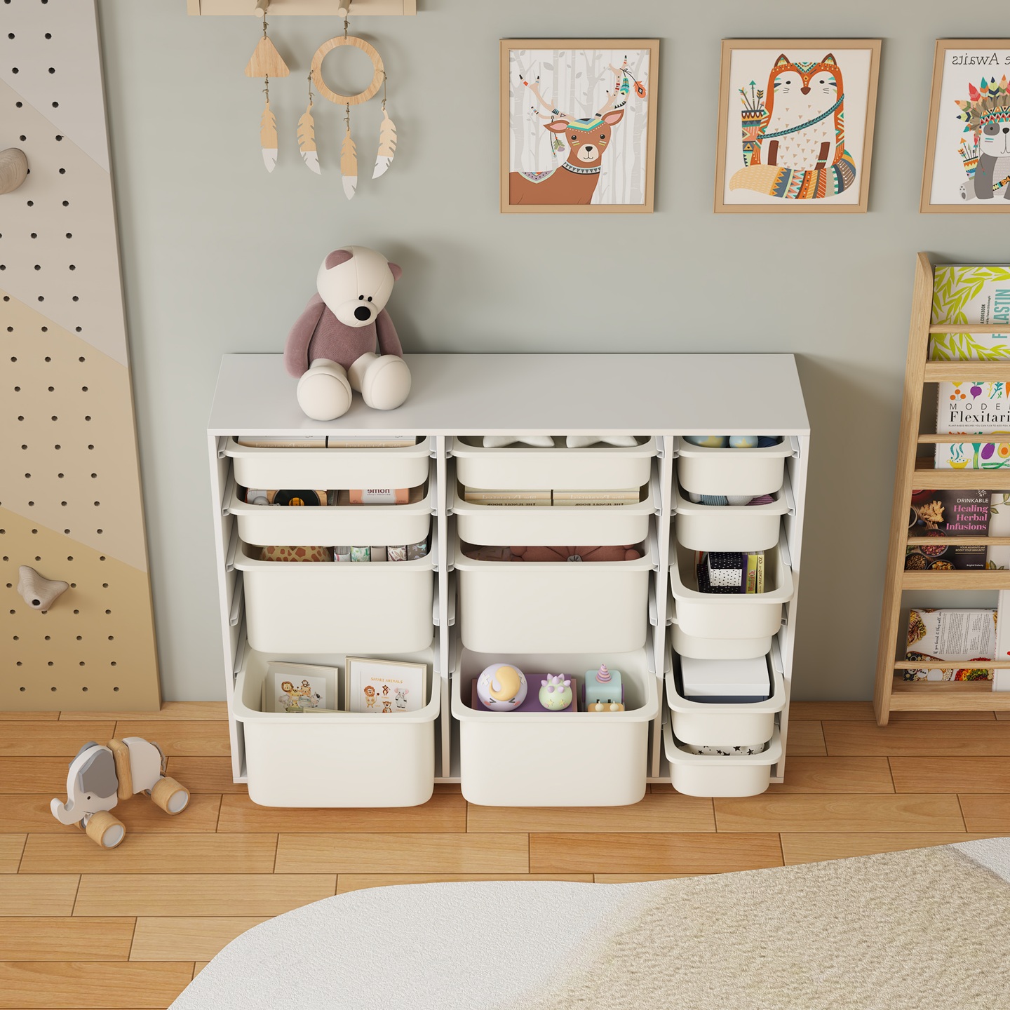 תמונת שידת איחסון מכלים רחבה בגוון לבן דגם פליי PLAY 2