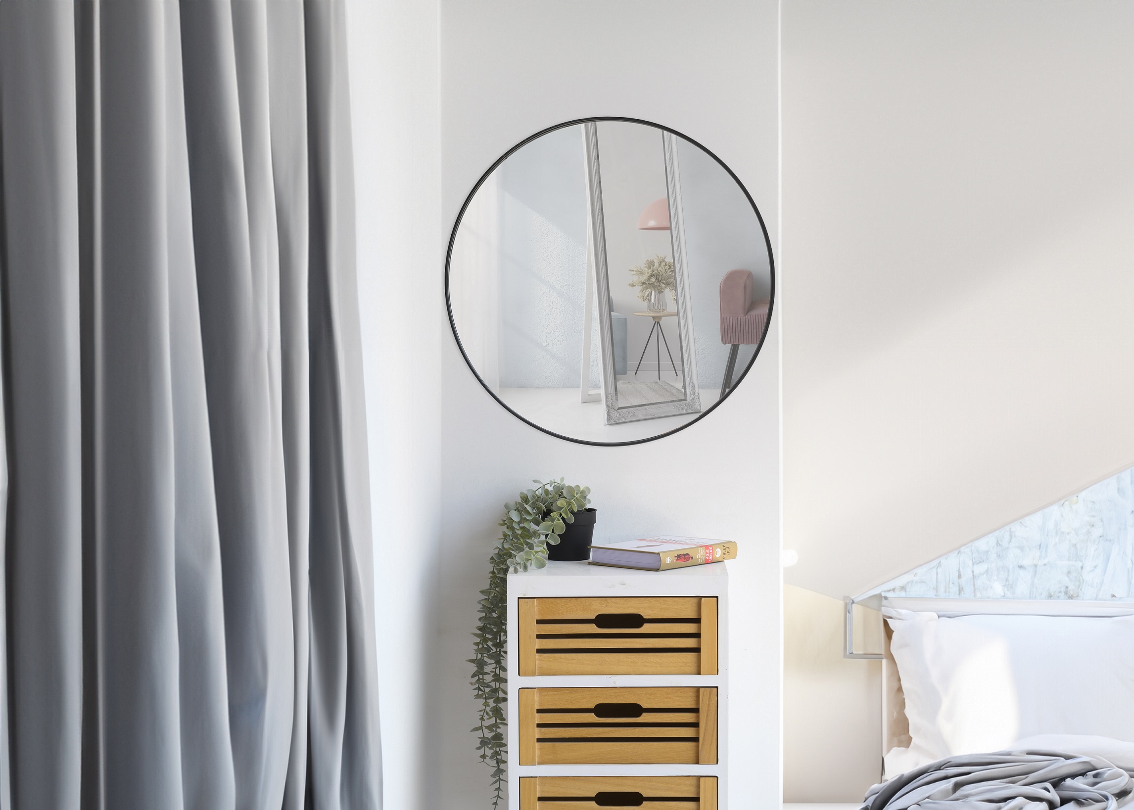 תמונת מראה עגולה קוטר 120 סמ מסגרת מתכת במגוון צבעים לבחירה דגם שרי 5