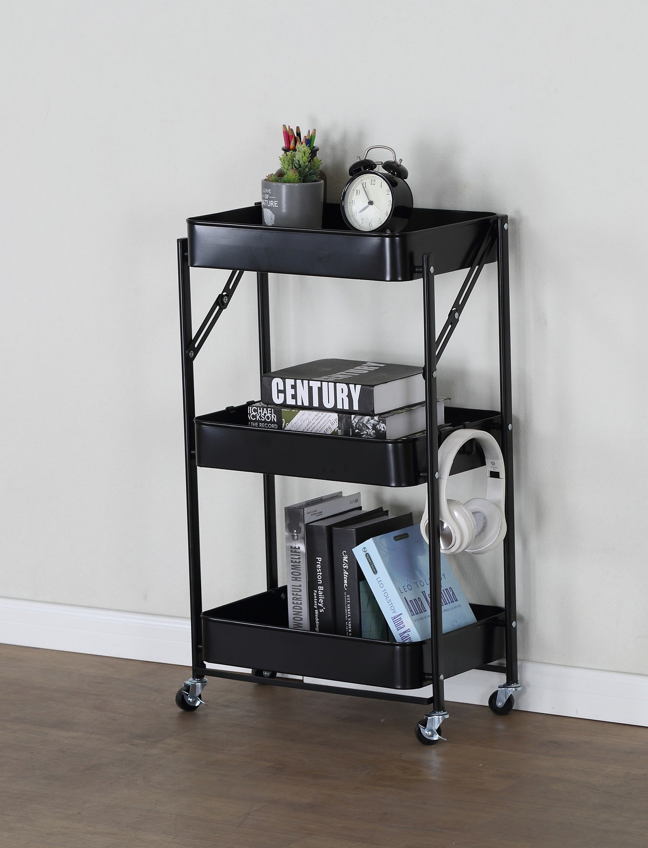 תמונת עגלת שירות על גלגלים מתקפלת מתכת שחורה דגם גפן GEFEN 2