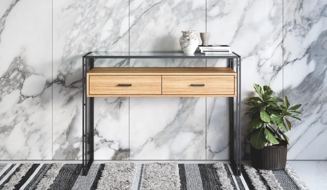 תמונת קונסולה מהודרת עשויה מתכת ועץ בשילוב זכוכית דגם מיאמי MIAMI 1