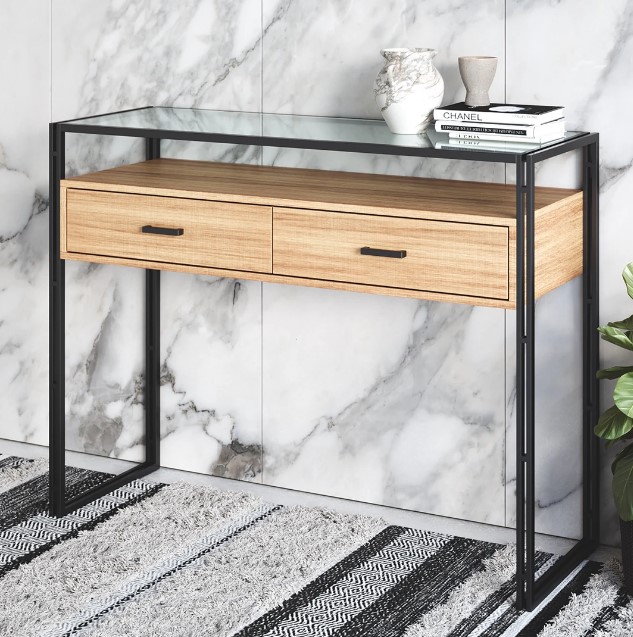 תמונת קונסולה מהודרת עשויה מתכת ועץ בשילוב זכוכית דגם מיאמי MIAMI 2