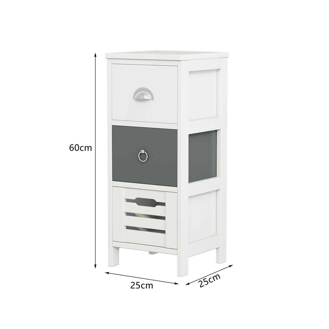 תמונת שידת לילה דגם מודרנית 3 מגירות גוון לבן ואפור 3