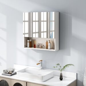 תמונת ארון אמבטיה תלוי בעל 2 דלתות עם מראה ומדף תחתון פתוח דגם נובה NOVA 2